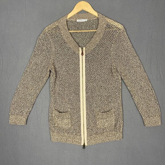Pendleton Cardigan Womens M Gold Open Knit Full Zip Sweater Preppy Sheer Luxury - Picture 1 of 16
